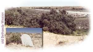 The old Bethseda Mission, showing a grave stone and Lake Killapaninna which was dry at the time of the photo taken in 1998.